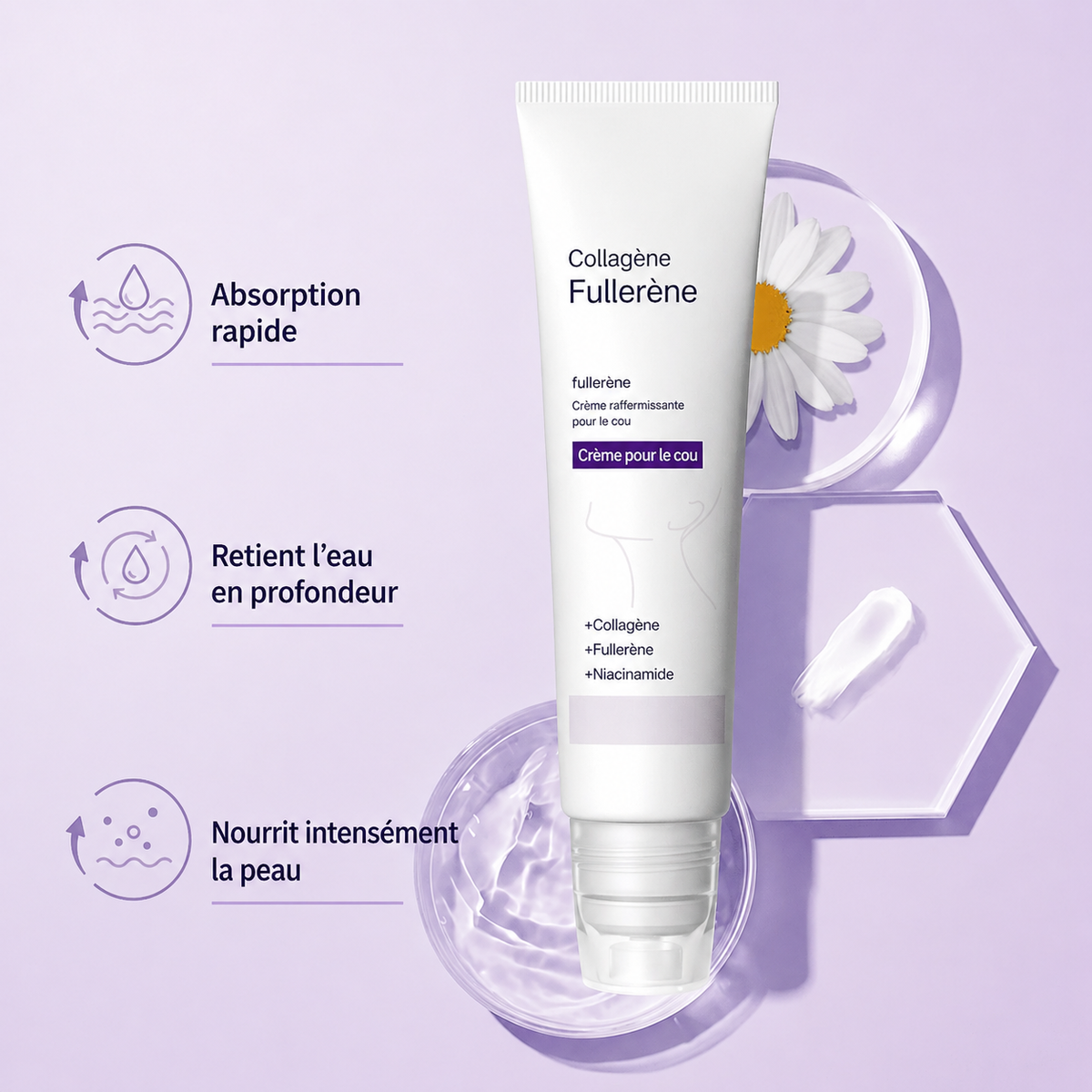 ✨ Crème de massage à rouleau — 🧴 Enrichie en rétinol et acide hyaluronique | Raffermit le cou, réduit les rides et le double menton
