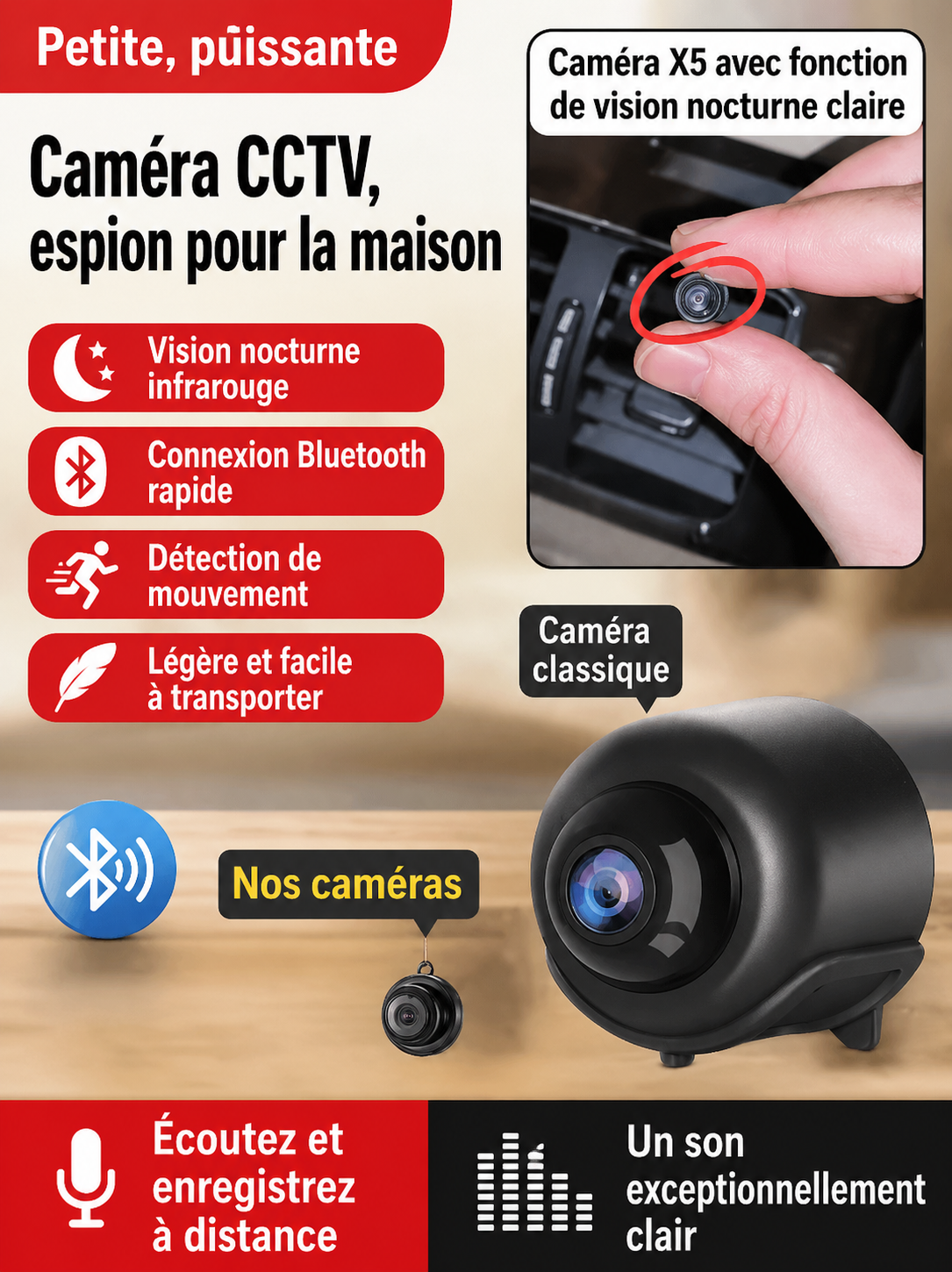 📸Mini caméra Wi-Fi HD 1080p avec vision nocturne intégrée