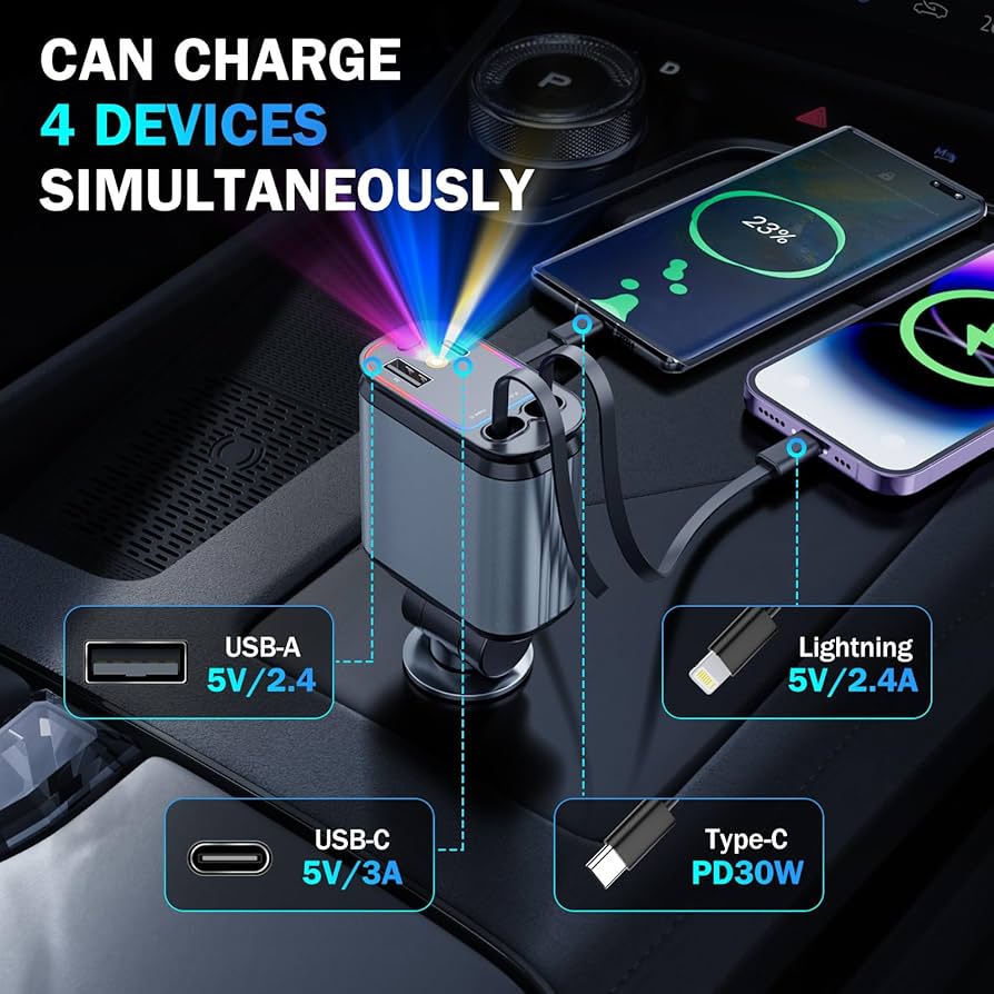 Chargeur rapide pour voiture avec éclairage d'ambiance ciel étoilé