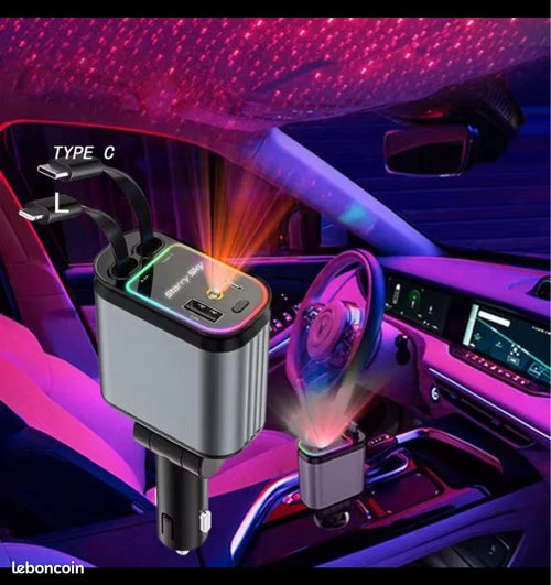 Chargeur rapide pour voiture avec éclairage d'ambiance ciel étoilé
