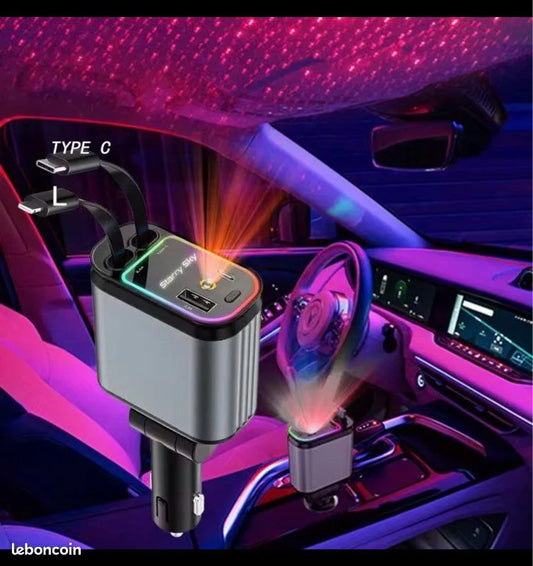 Chargeur rapide pour voiture avec éclairage d'ambiance ciel étoilé