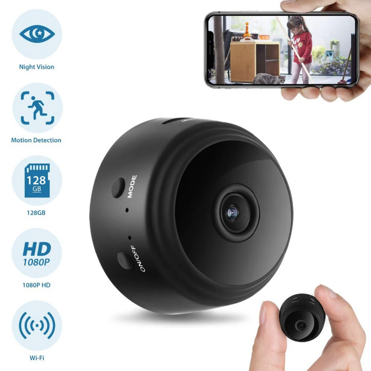 📸Mini caméra Wi-Fi HD 1080p avec vision nocturne intégrée