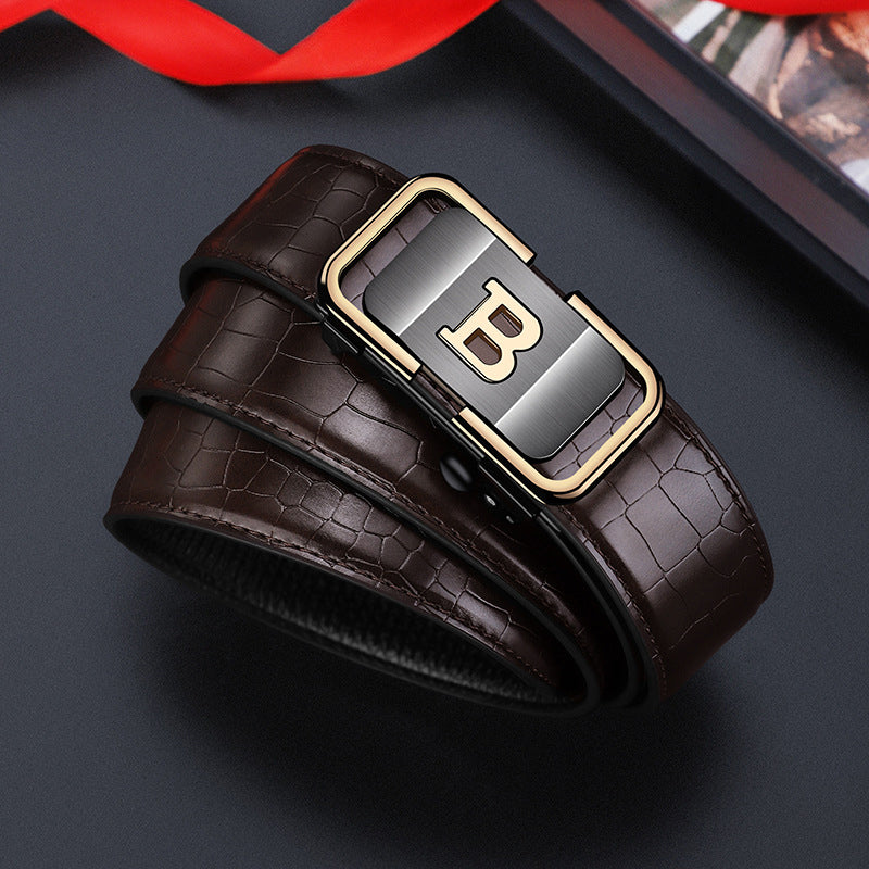 Ceinture homme motif crocodile – Boucle automatique, ajustement sans trous & look luxe 💼🐊