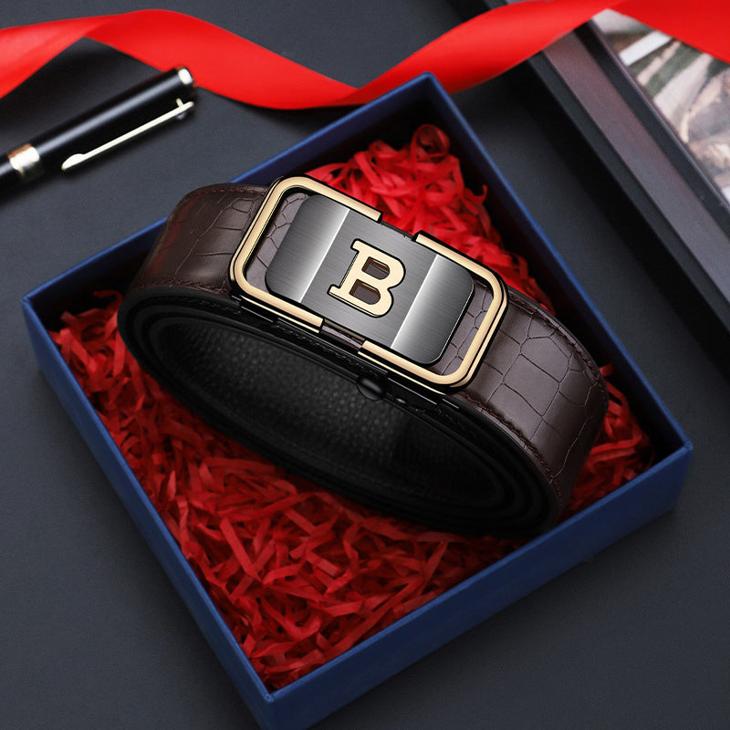 Ceinture homme motif crocodile – Boucle automatique, ajustement sans trous & look luxe 💼🐊